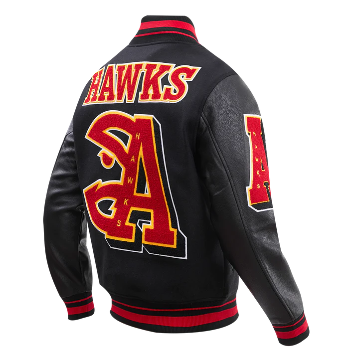 Atlanta Hawks Mash Up Logo Black Varsity Jacket