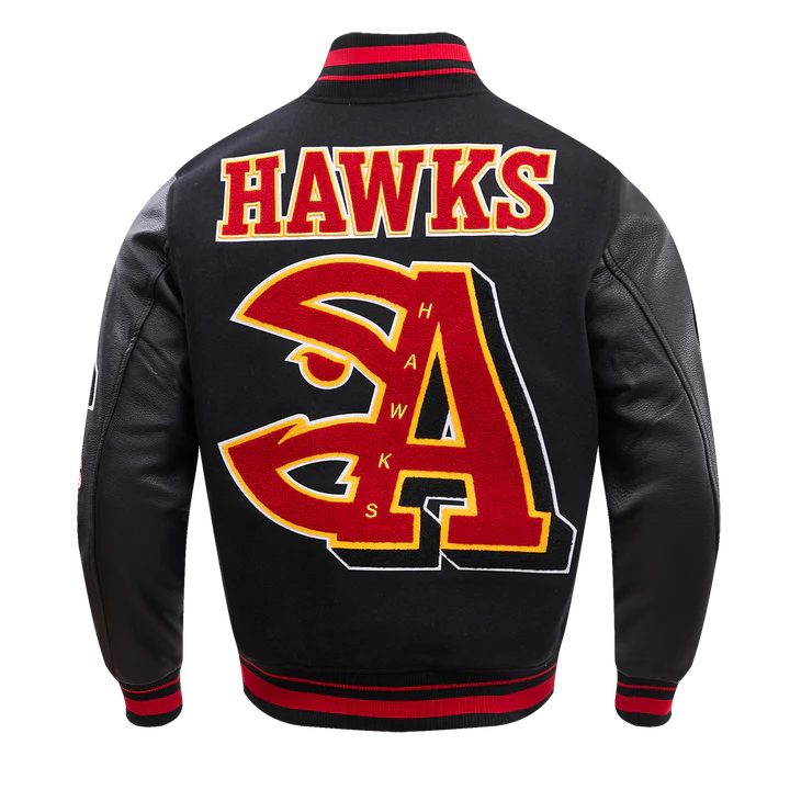Atlanta Hawks Mash Up Logo Black Varsity Jacket