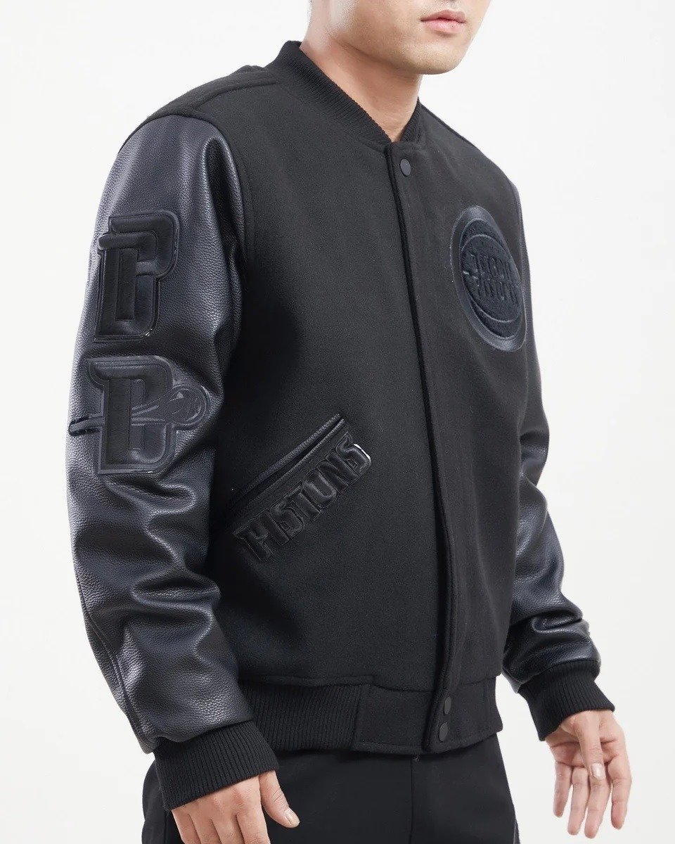 Detroit Pistons Triple Black Wool Varsity Jacket