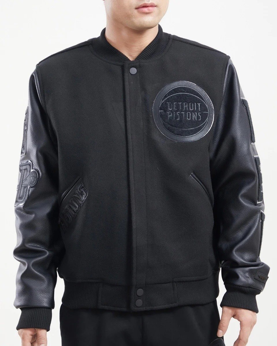 Detroit Pistons Triple Black Wool Varsity Jacket