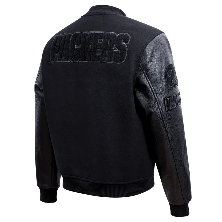 Green Bay Packers Triple Black Logo Varsity Jacket