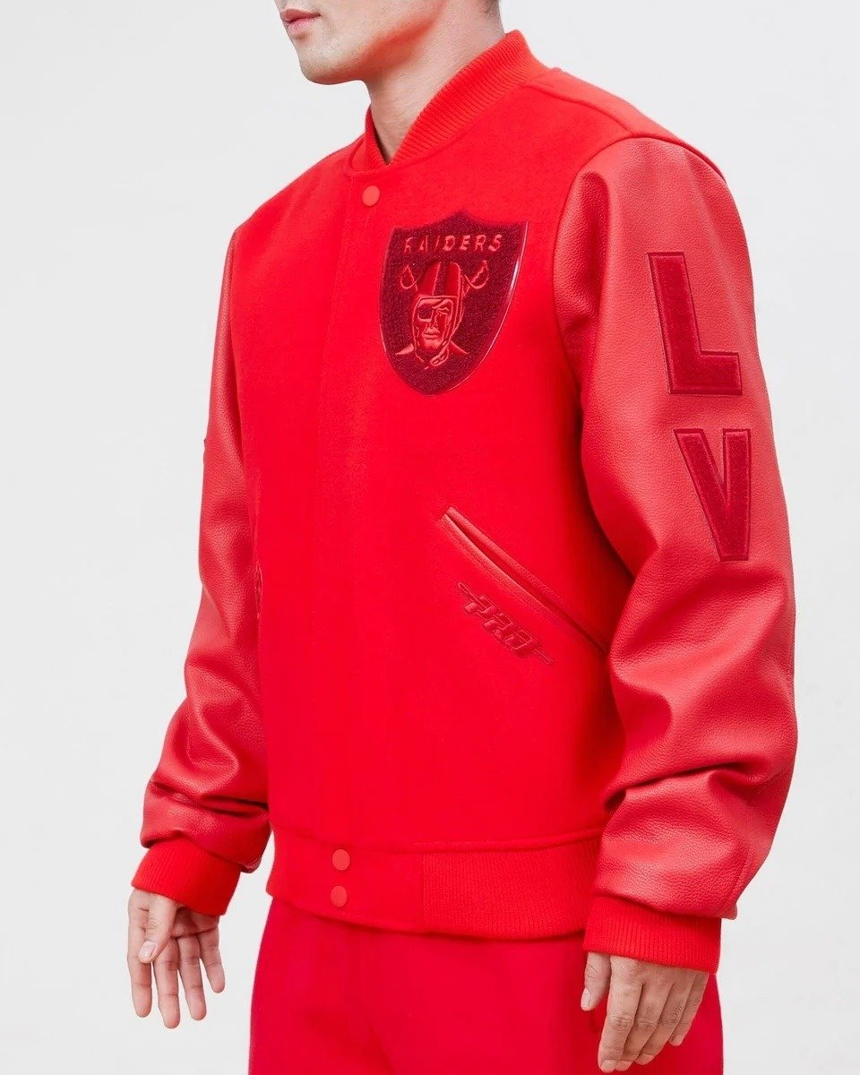 Las Vegas Raiders Classic Triple Red Wool Varsity Jacket