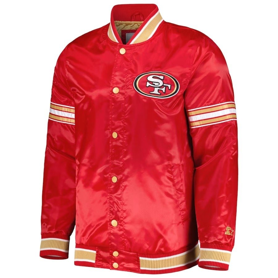 Men's 49ers Starter Scarlet Midfield Satin Full-snap Varsity Jacket