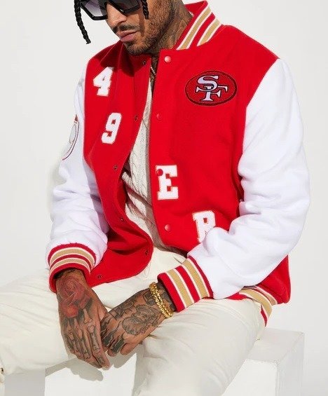 49ers Red & White Wool Varsity Jacket