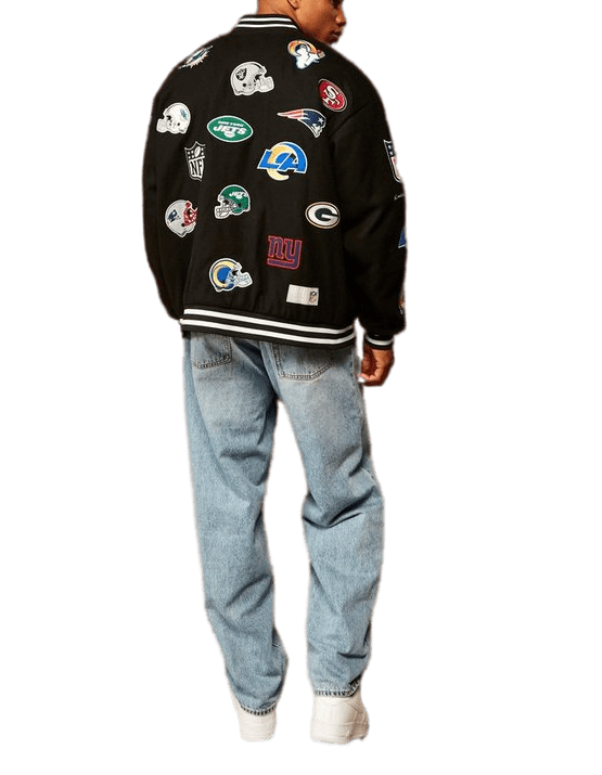 Nfl Oversized Melton Multi Badge Bomber Jacket