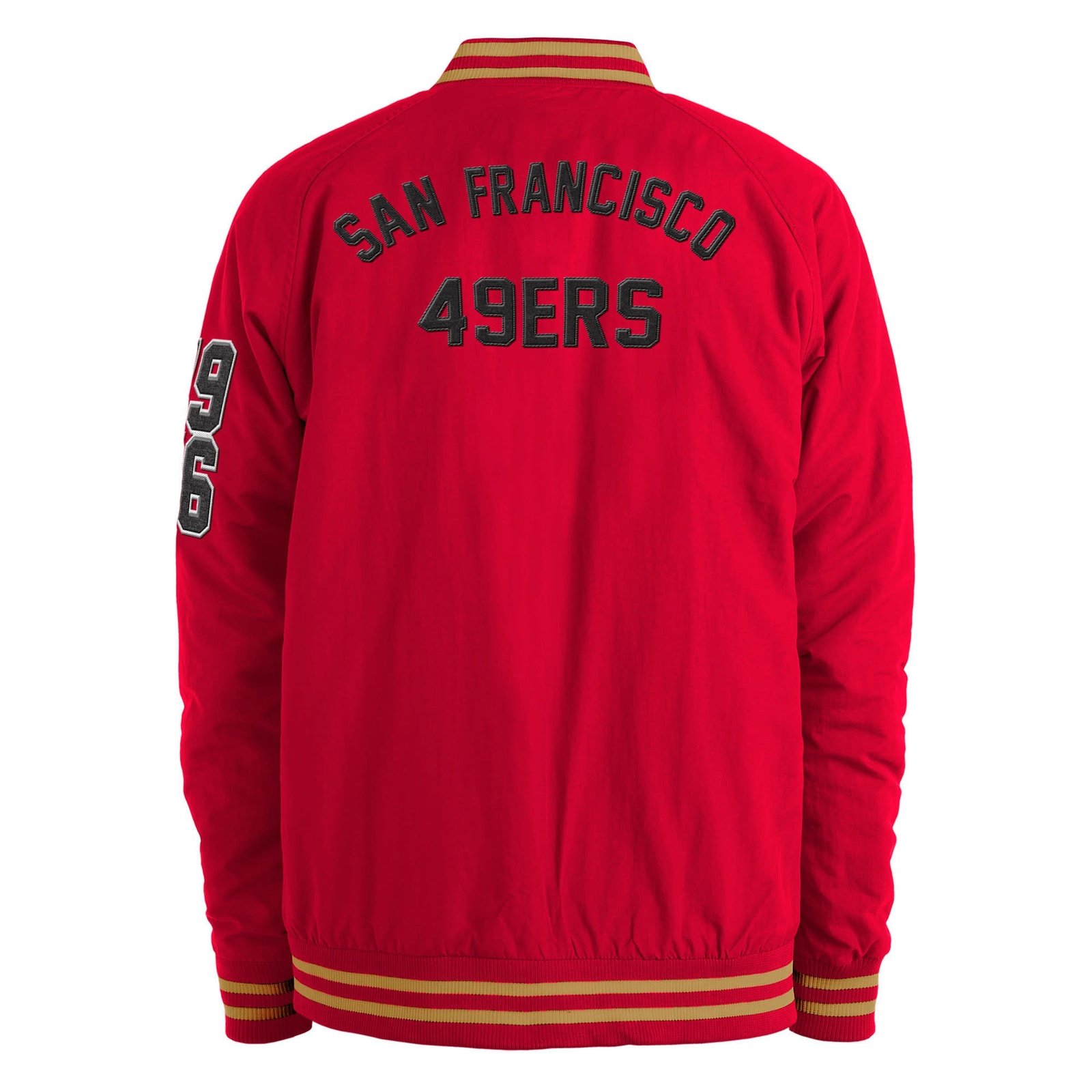 49ers Red Nylon Full Snap Button Varsity Jacket