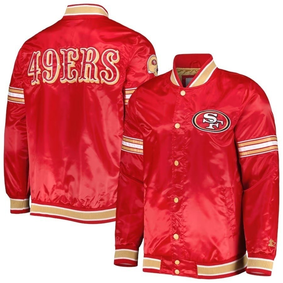 Men's 49ers Starter Scarlet Midfield Satin Full-snap Varsity Jacket