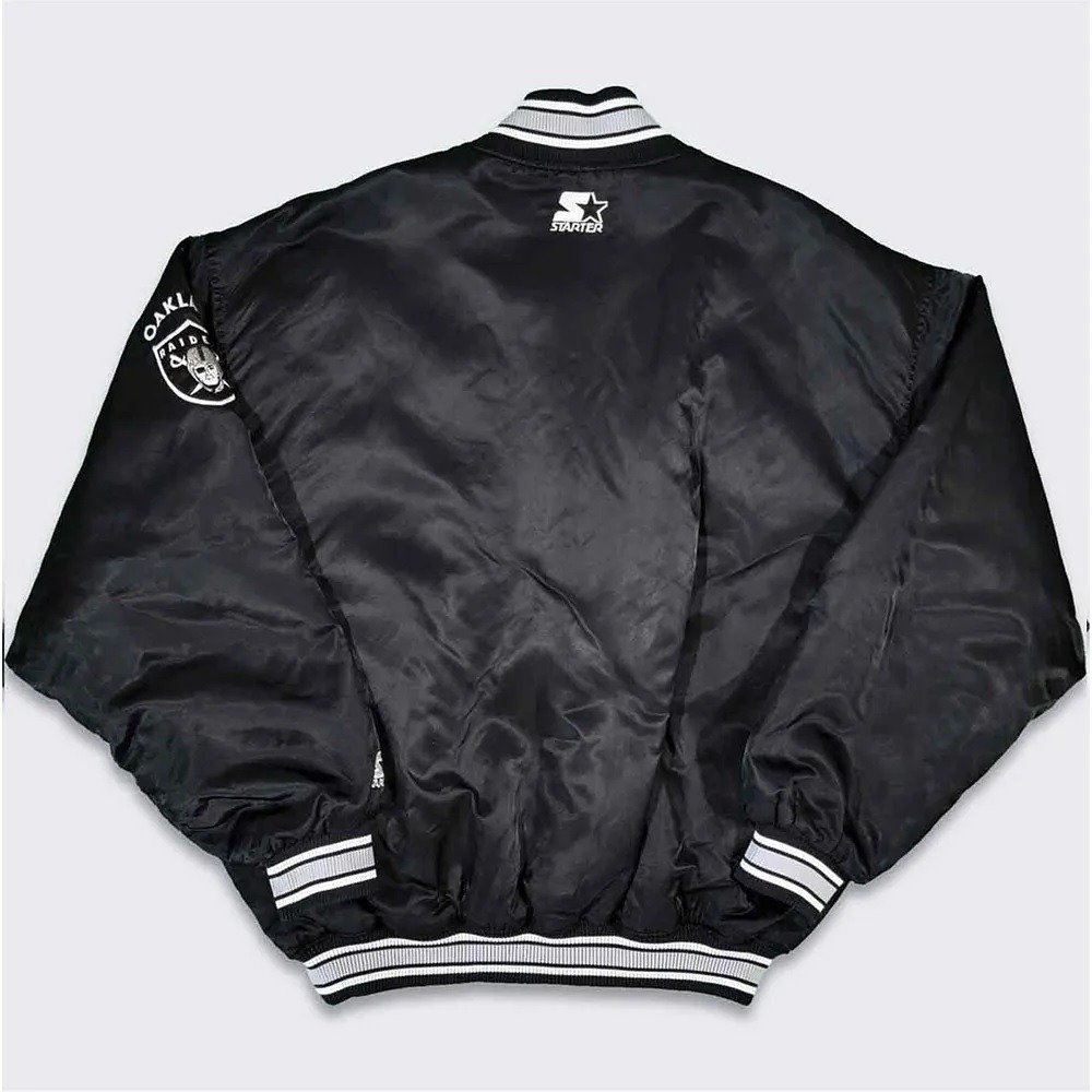 90’s Oakland Raiders Black Satin Bomber Jacket