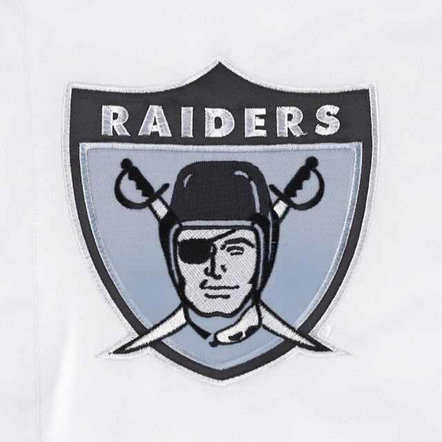 Las Vegas Raiders Throwback Warm Up Pitch White Satin Jacket