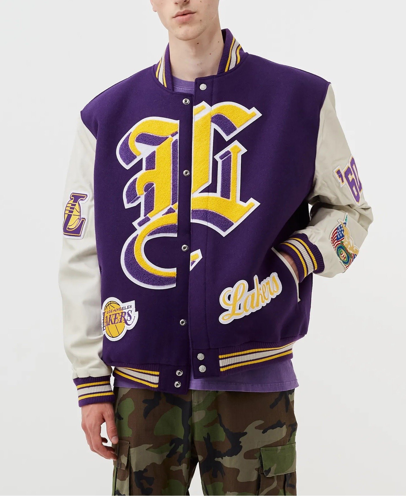 LA Lakers Letterman Purple Wool and White Leather Jacket