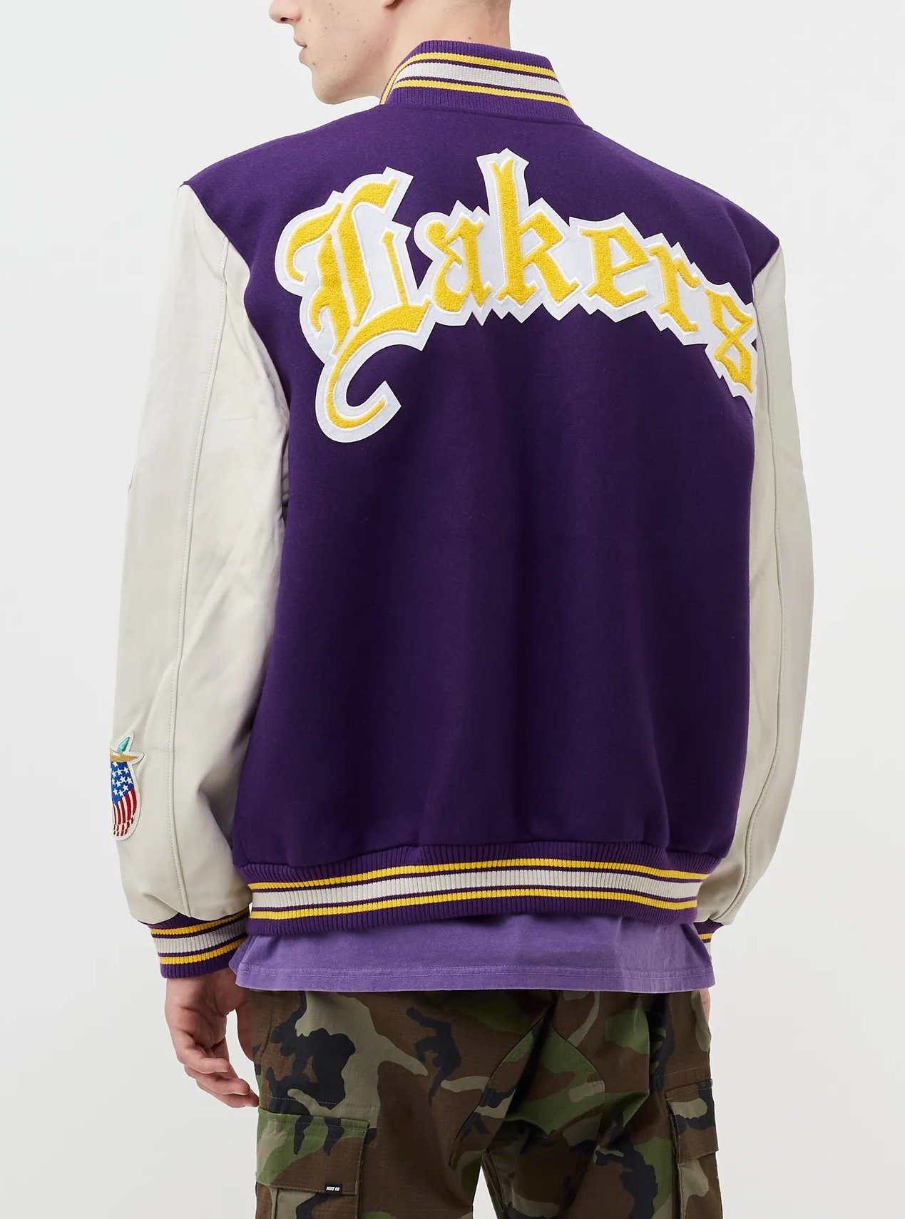 LA Lakers Letterman Purple Wool and White Leather Jacket