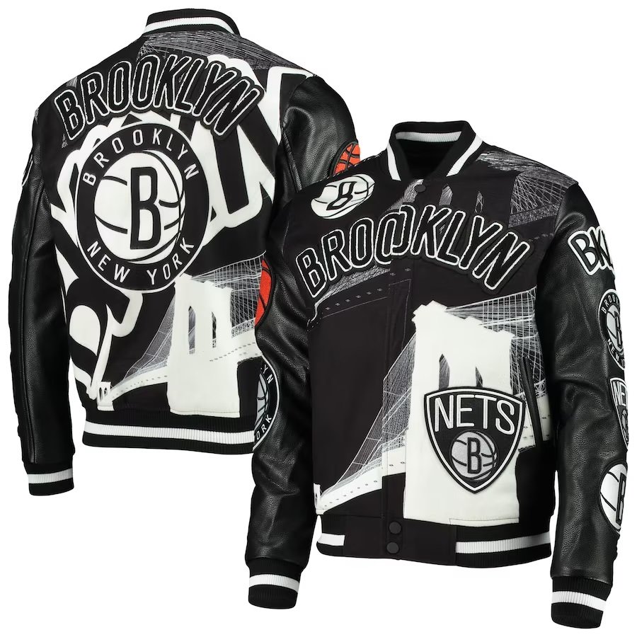 Brooklyn Nets Black Bomber Varsity Full-Zip Jacket