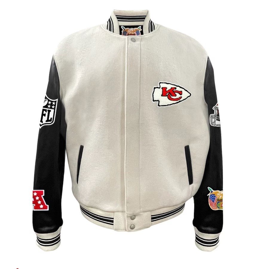 Kansas City Chiefs Jeff Hamilton White Wool & Leather Varsity Jacket