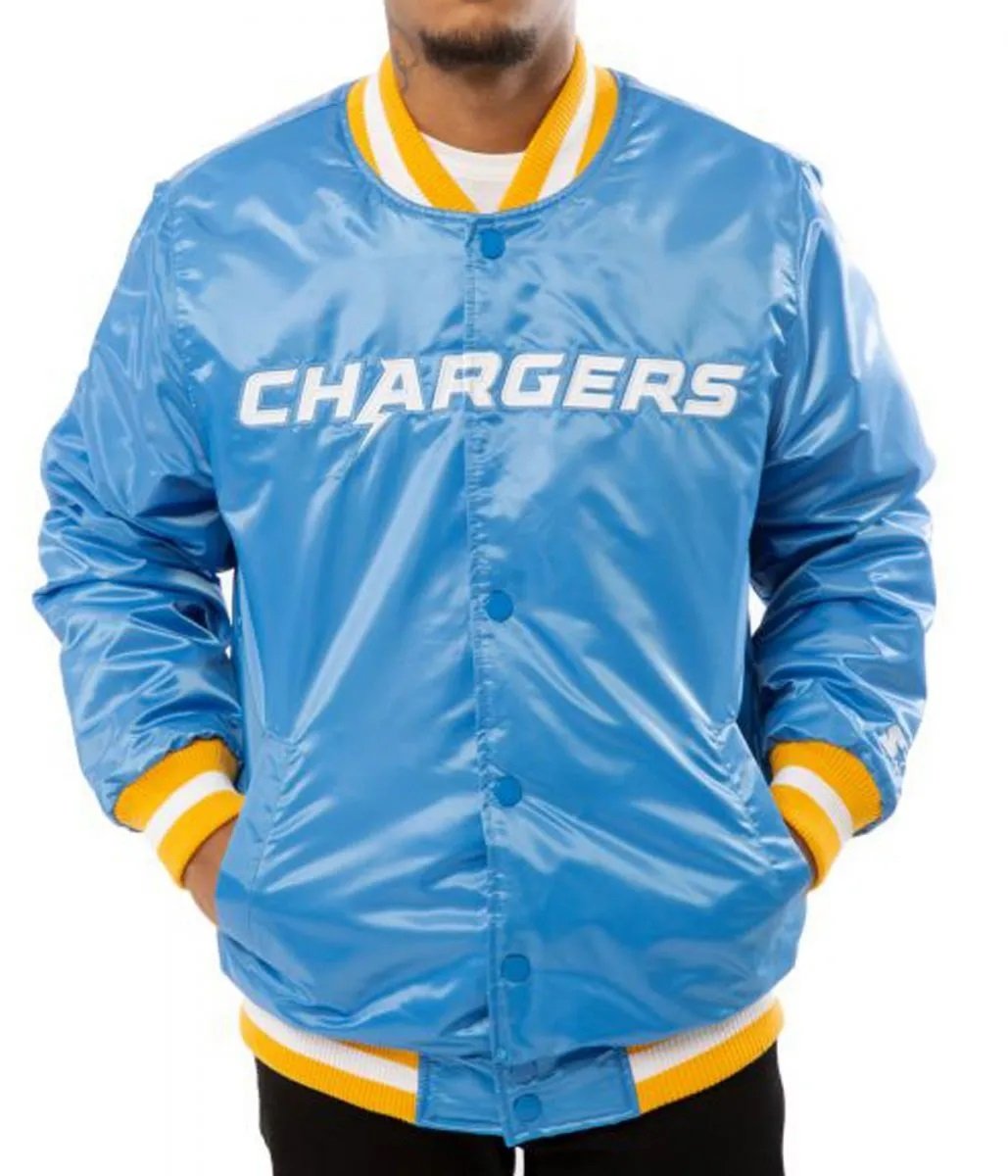 LA Chargers Bomber Blue And White Jacket