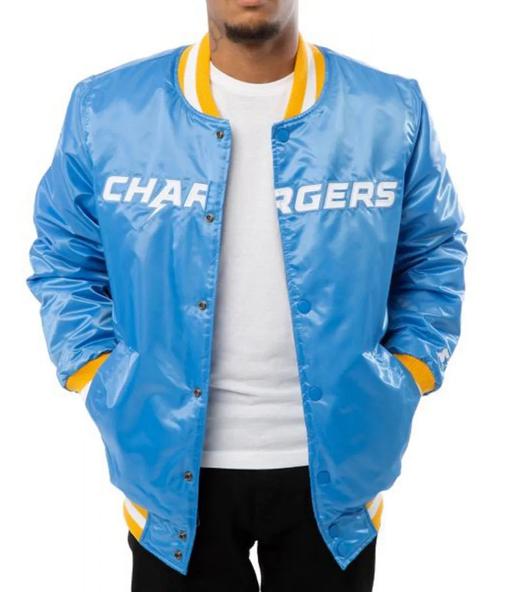 LA Chargers Bomber Blue And White Jacket