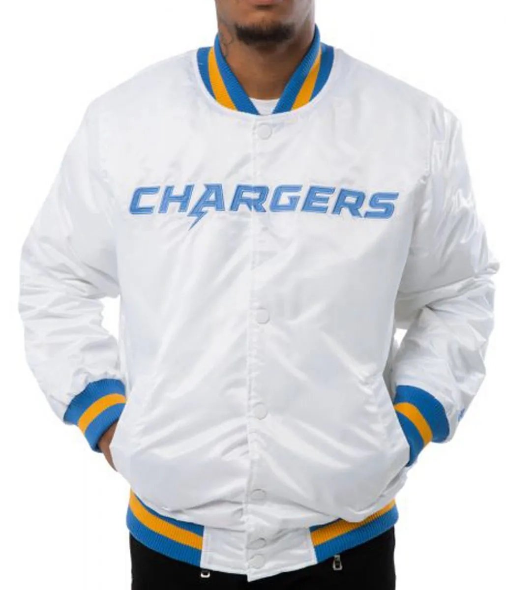 LA Chargers Bomber Blue And White Jacket
