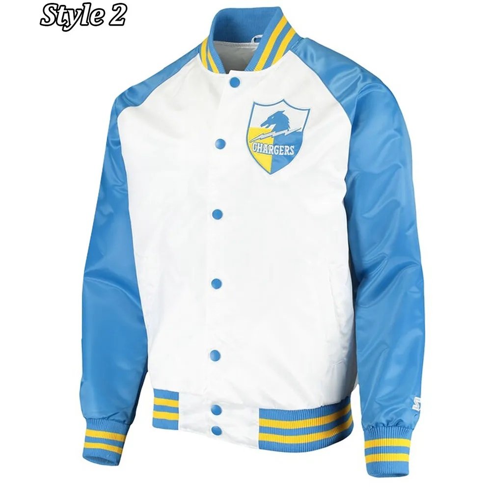 LA Chargers Renegade Throwback White and Powder Blue Satin Jacket