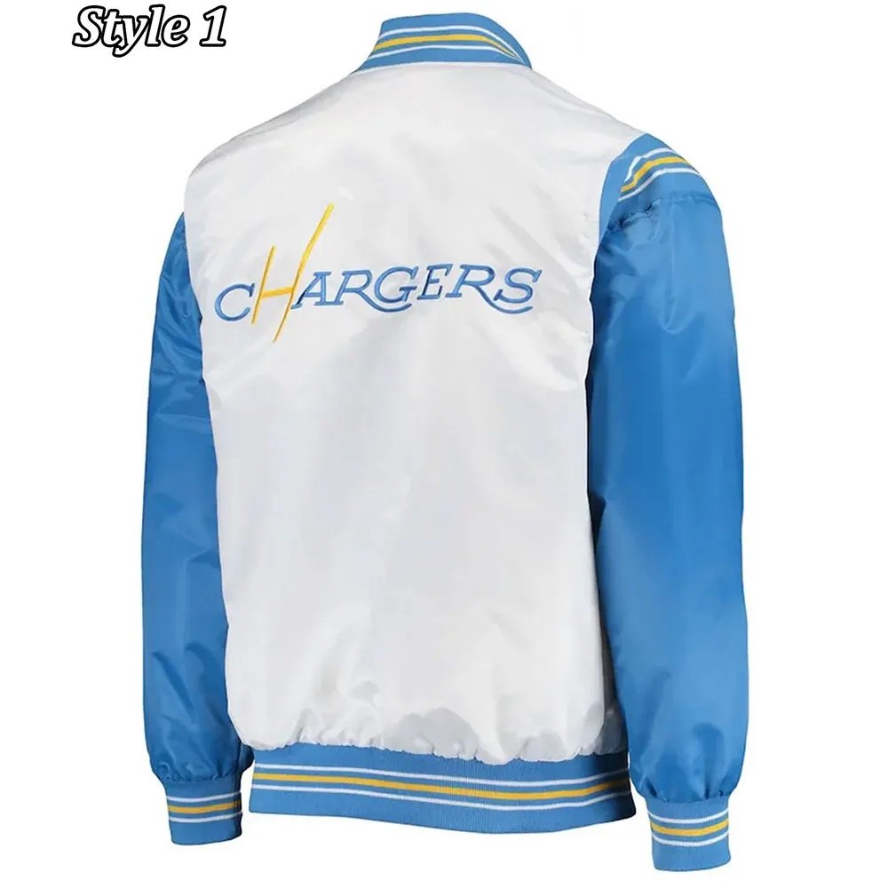 LA Chargers Renegade Throwback White and Powder Blue Satin Jacket