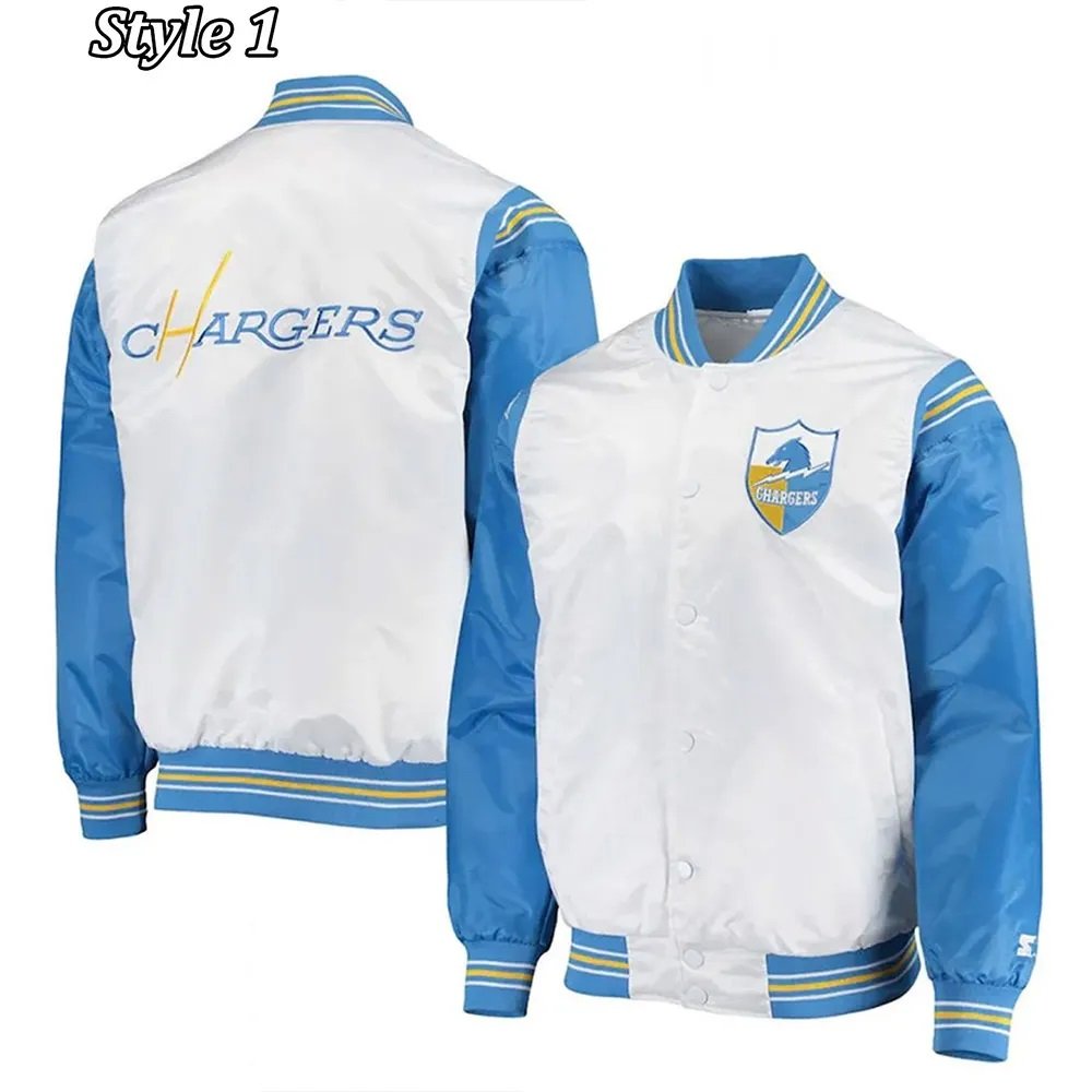 LA Chargers Renegade Throwback White and Powder Blue Satin Jacket
