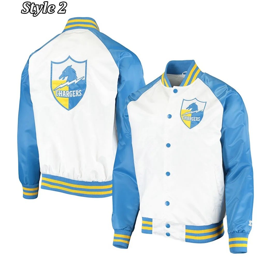 LA Chargers Renegade Throwback White and Powder Blue Satin Jacket