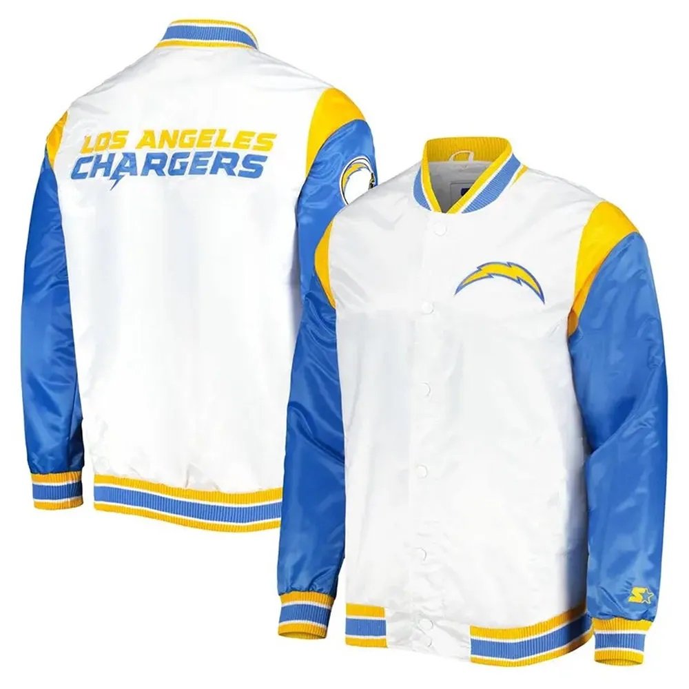 LA Chargers Throwback Pitch Satin Blue And White Jacket