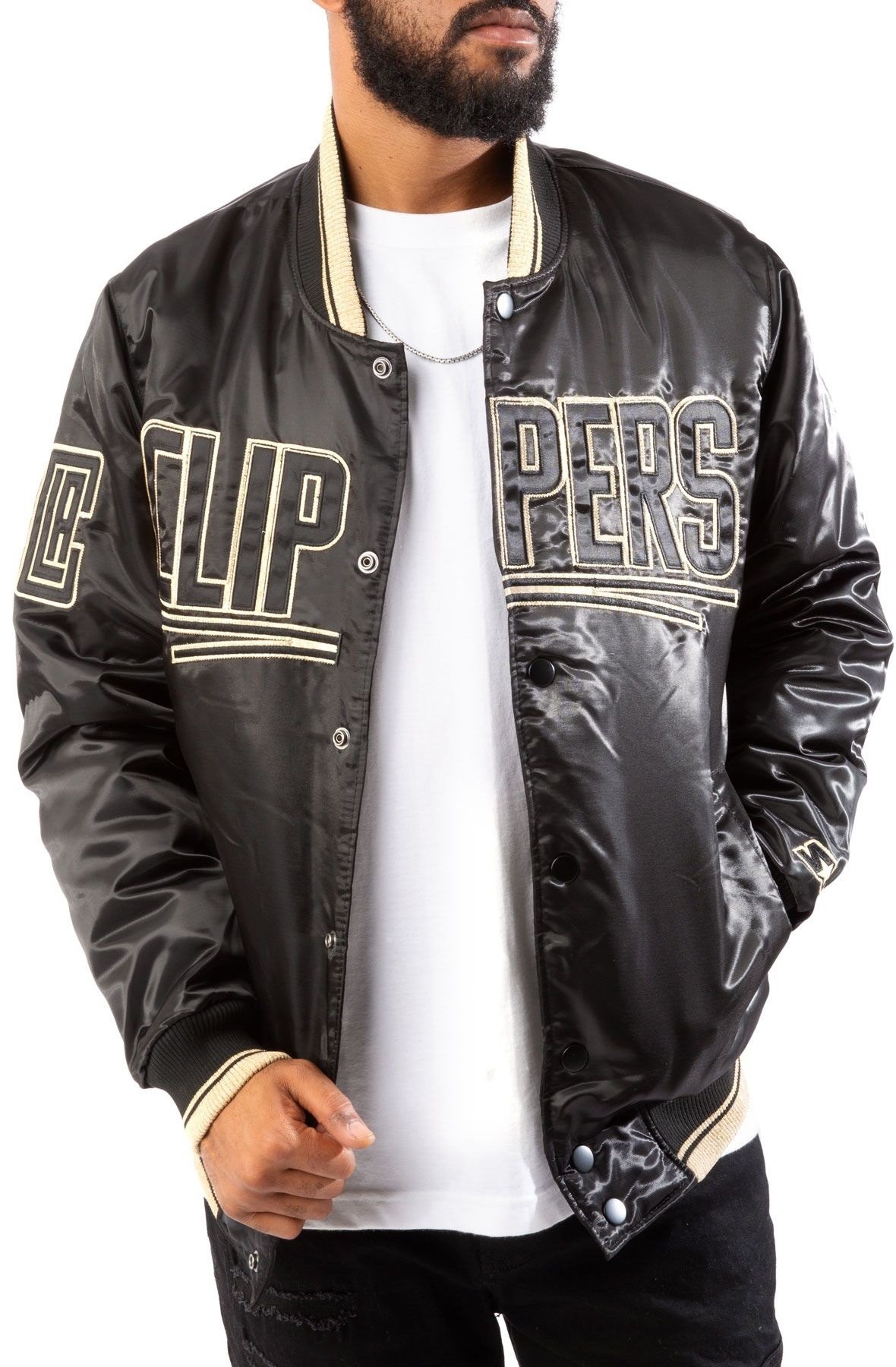 Los Angeles Clippers Black And Gold Satin Bomber Jacket