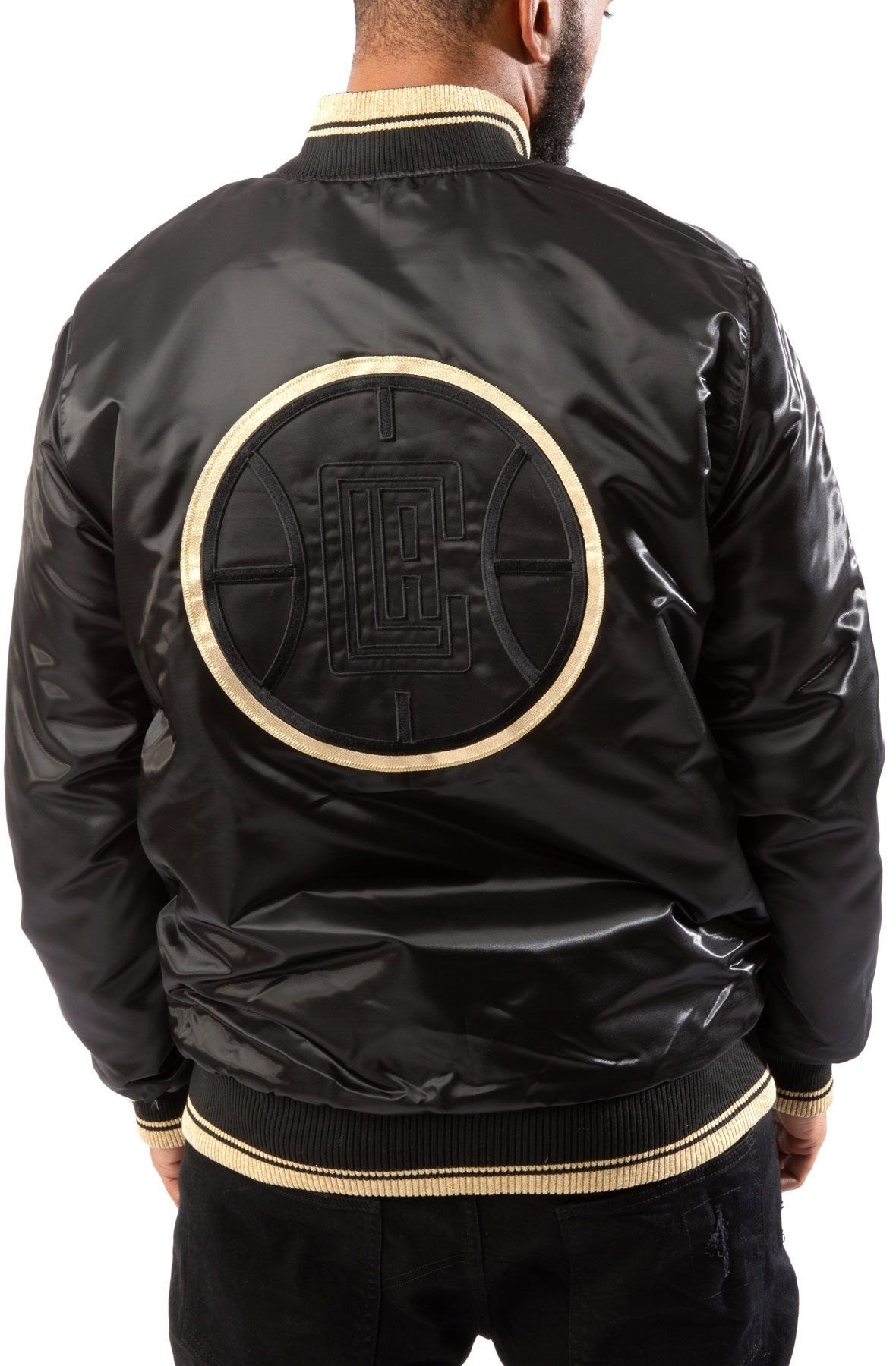 Los Angeles Clippers Black And Gold Satin Bomber Jacket