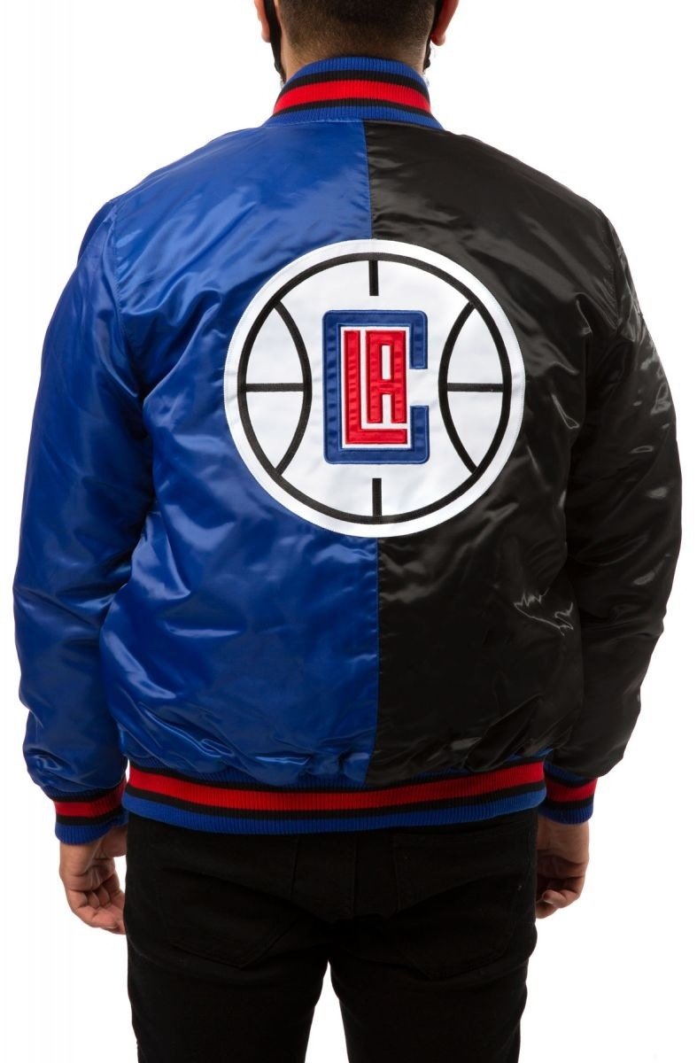 Los Angeles Clippers Black Blue Satin Bomber Jacket