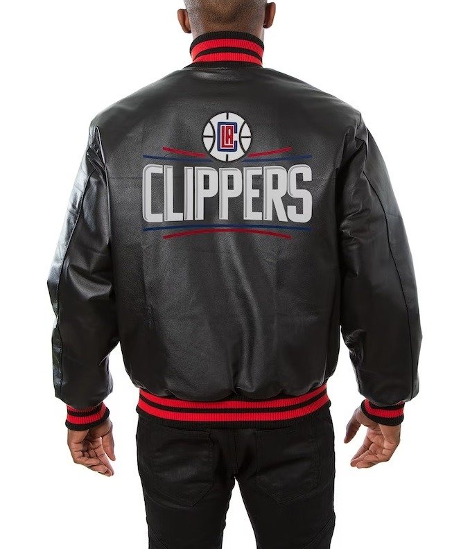 Los Angeles Clippers JH Design Black Leather Varsity Jacket