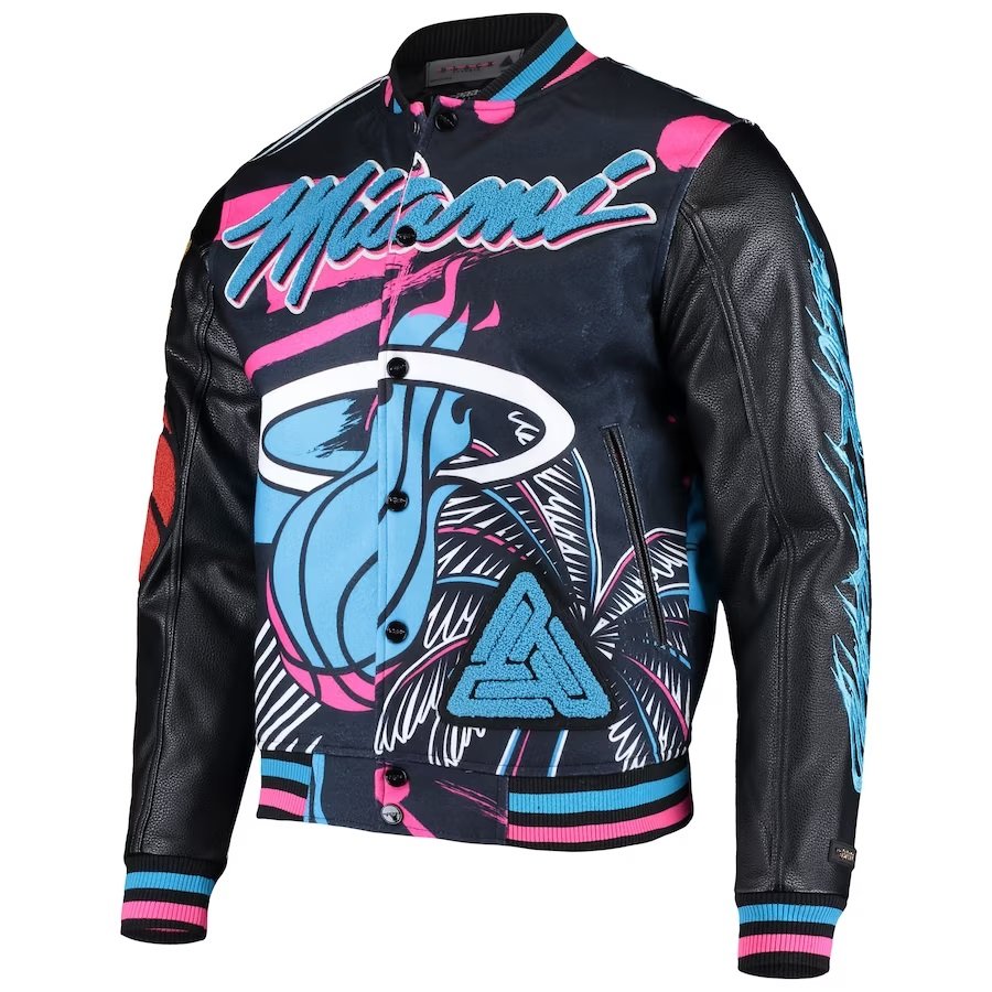 Miami Heat Pyramid Black Full-Snap Varsity Jacket