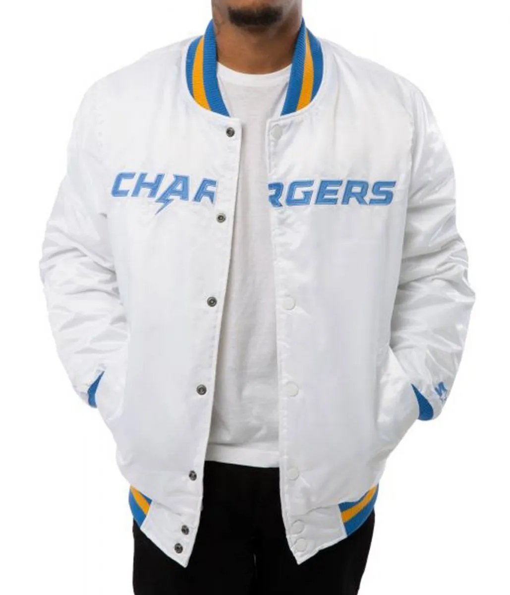 LA Chargers Bomber Blue And White Jacket