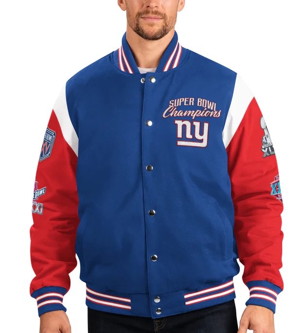 New York Giants 4 Time Super Bowl Varsity Jacket