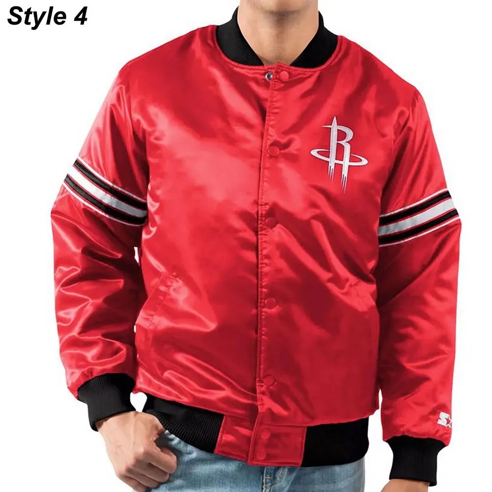 75th Anniversary Houston Rockets Leader Satin Black and Red Jacket