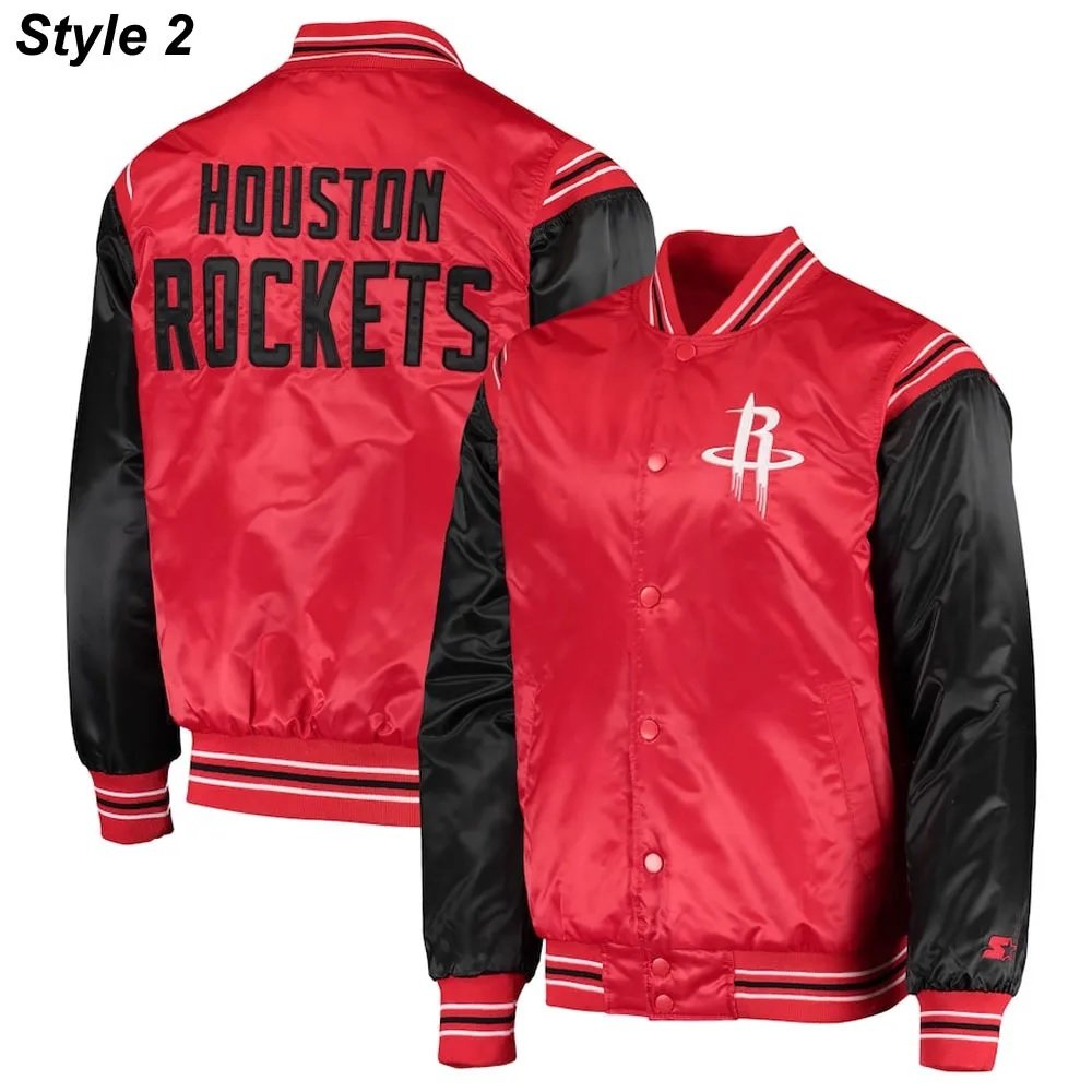 75th Anniversary Houston Rockets Leader Satin Black and Red Jacket