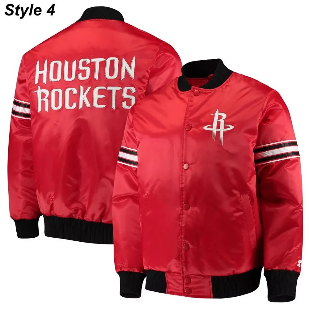 75th Anniversary Houston Rockets Leader Satin Black and Red Jacket