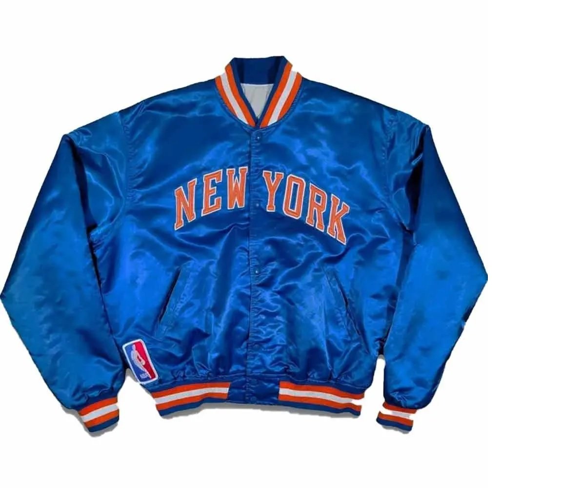 90’s New York Knicks Bomber Blue Satin Jacket