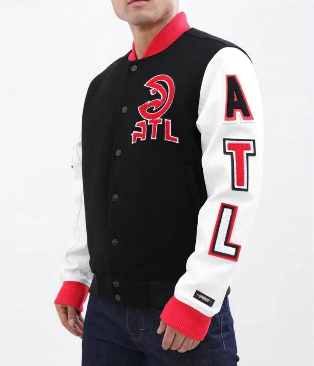 Atlanta Hawks Black and White Letterman Jacket