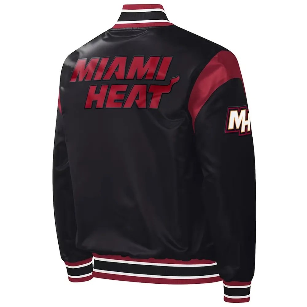 Black Miami Heat Force Play Varsity Satin Jacket