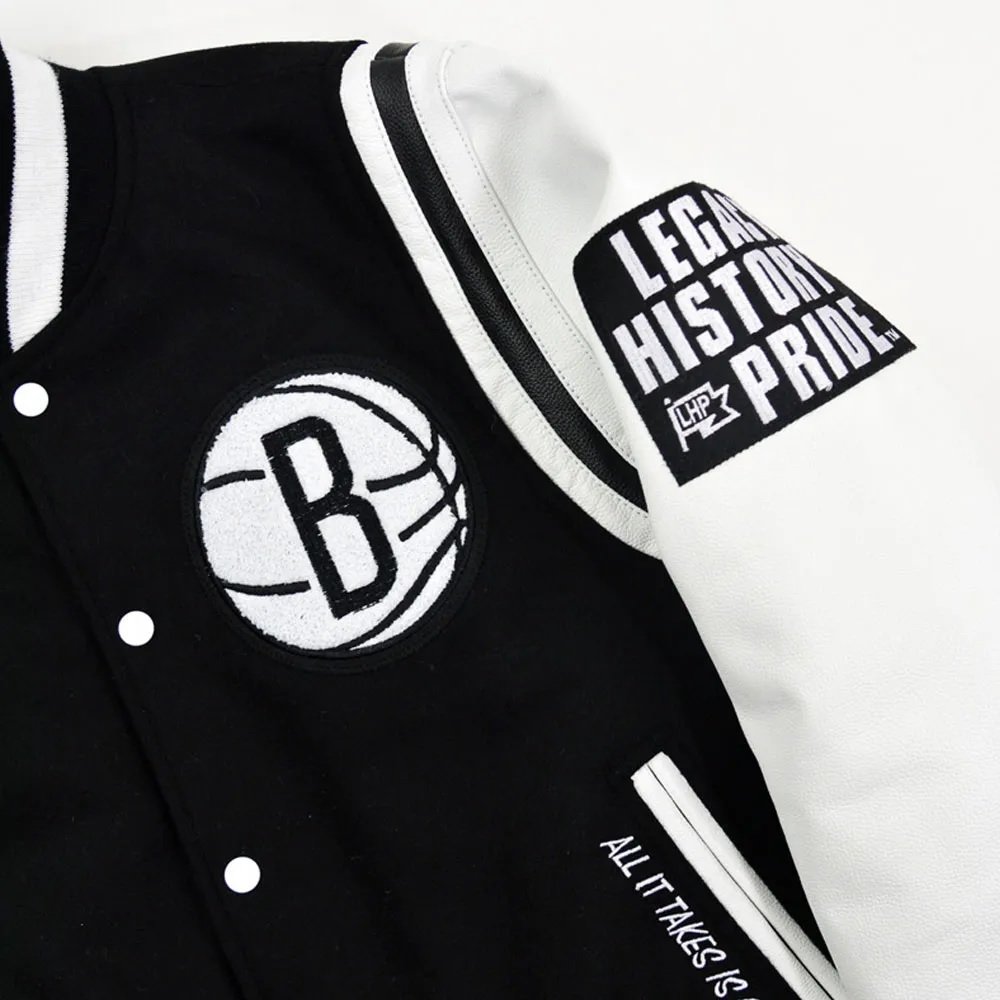 Brooklyn Nets Motto Black and White Varsity Jacket