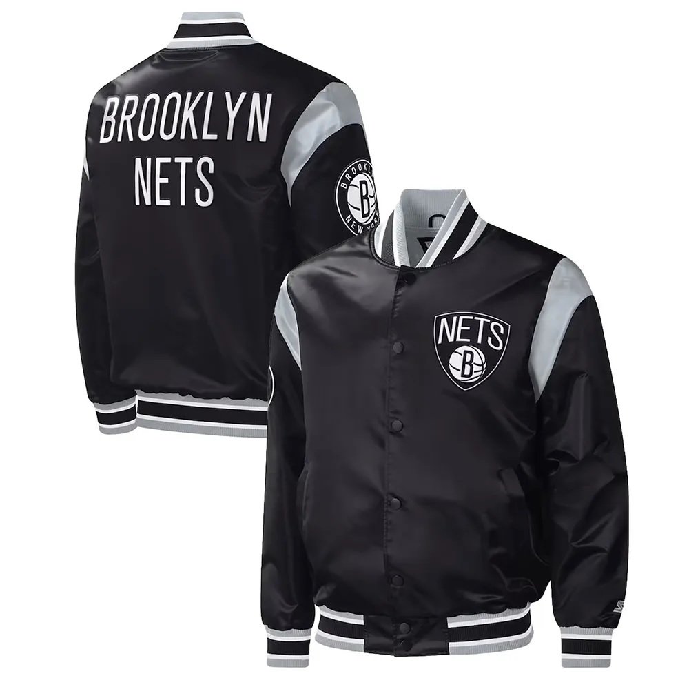 Brooklyn Nets Force Play Varsity Black Satin Jacket