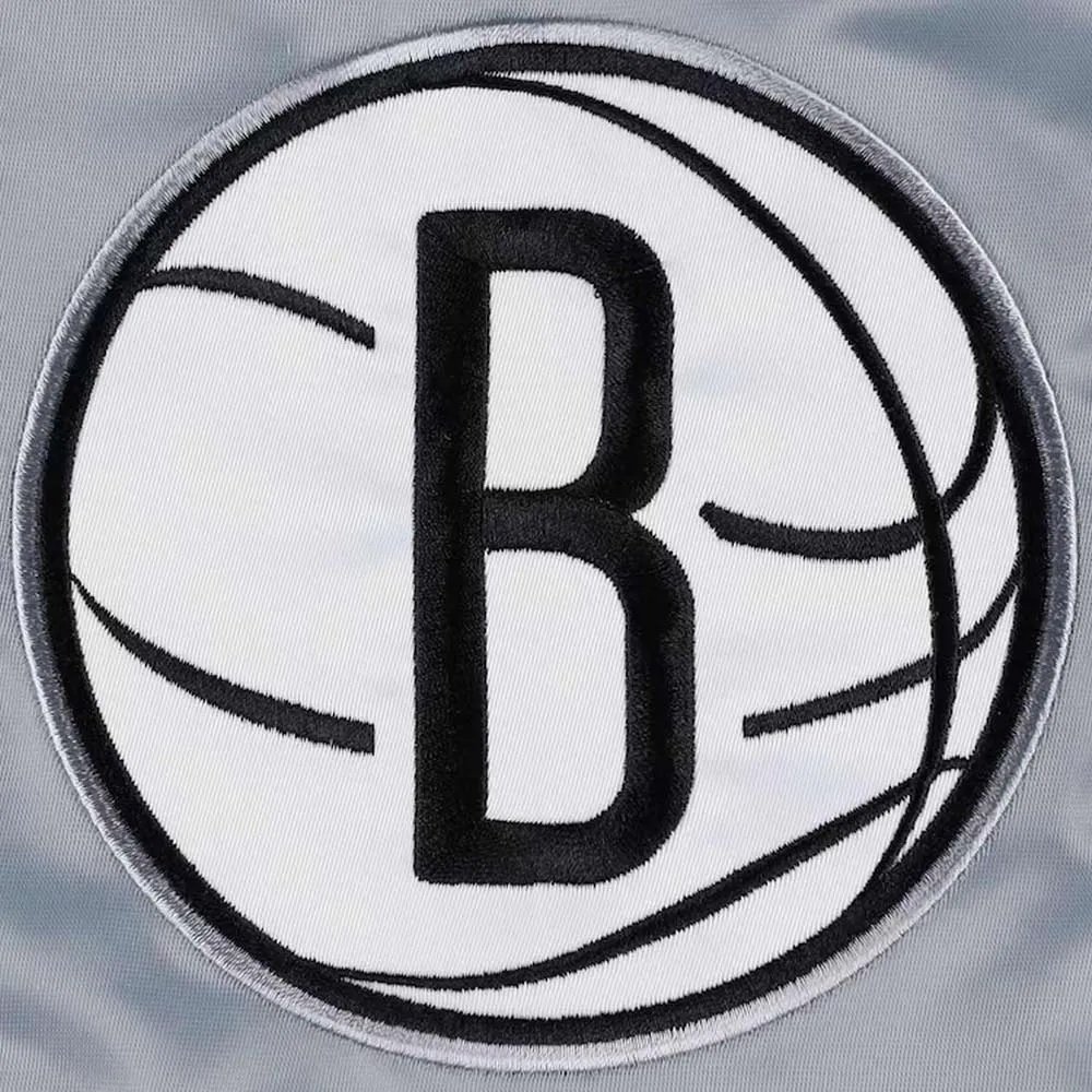 Brooklyn Nets Slider Gray Varsity Satin Jacket