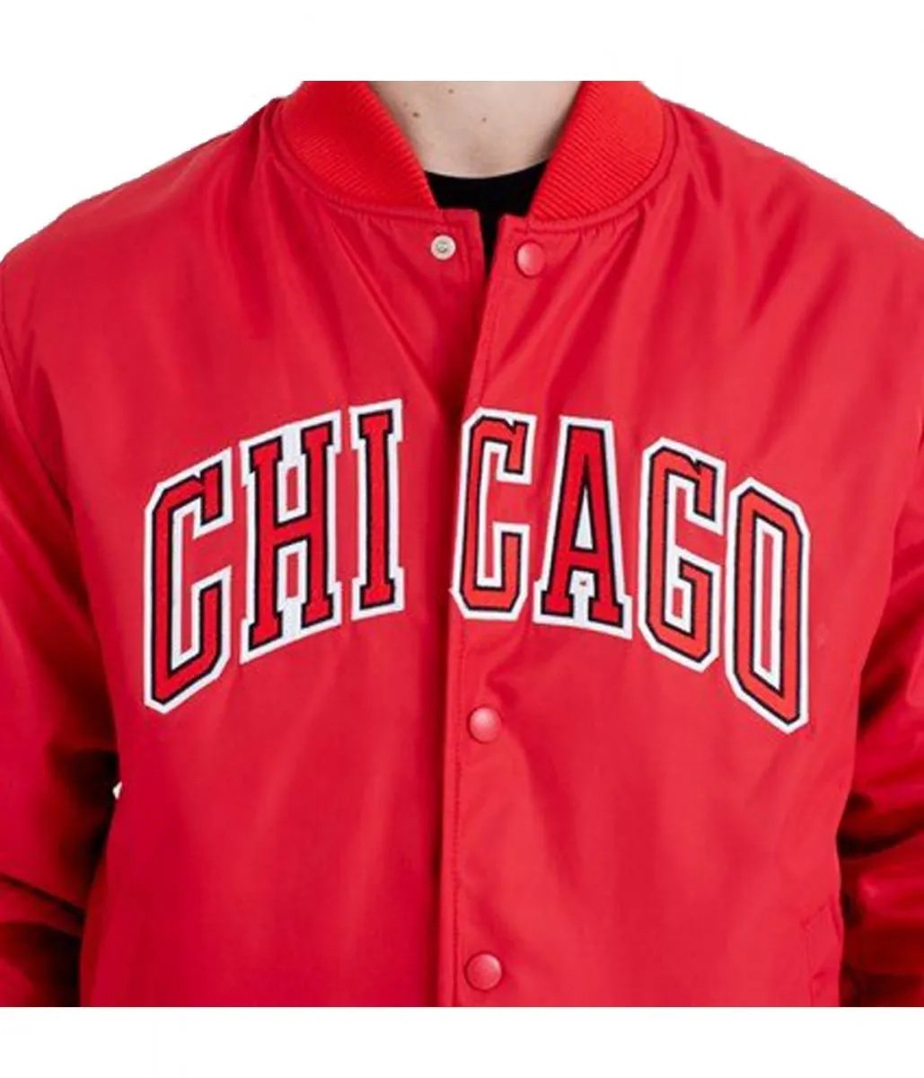 Chicago Bomber Wordmark Red Satin Jacket