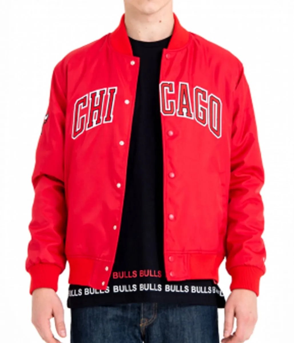 Chicago Bomber Wordmark Red Satin Jacket