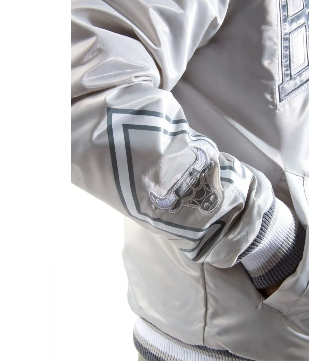 Chicago Bulls Satin Silver Bomber Jacket