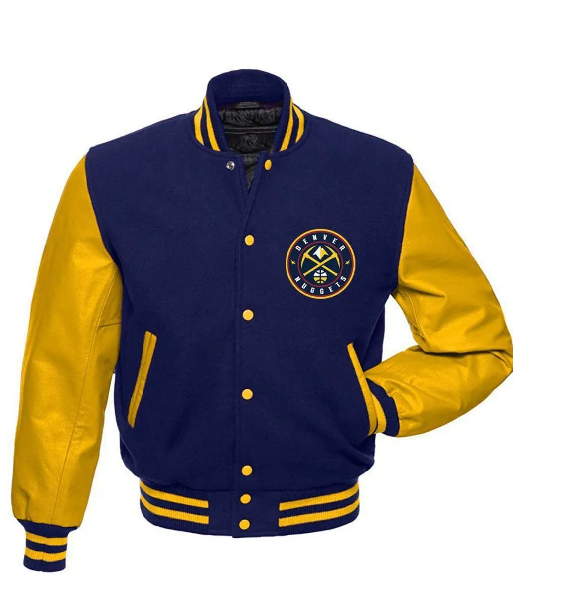 Denver Nuggets NBA Blue and Yellow Varsity Jacket