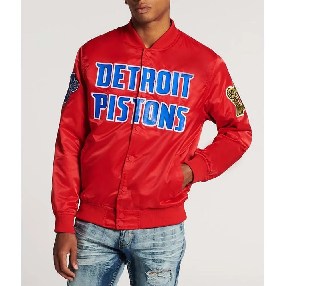 Detroit Pistons Big Logo Black Satin Jacket