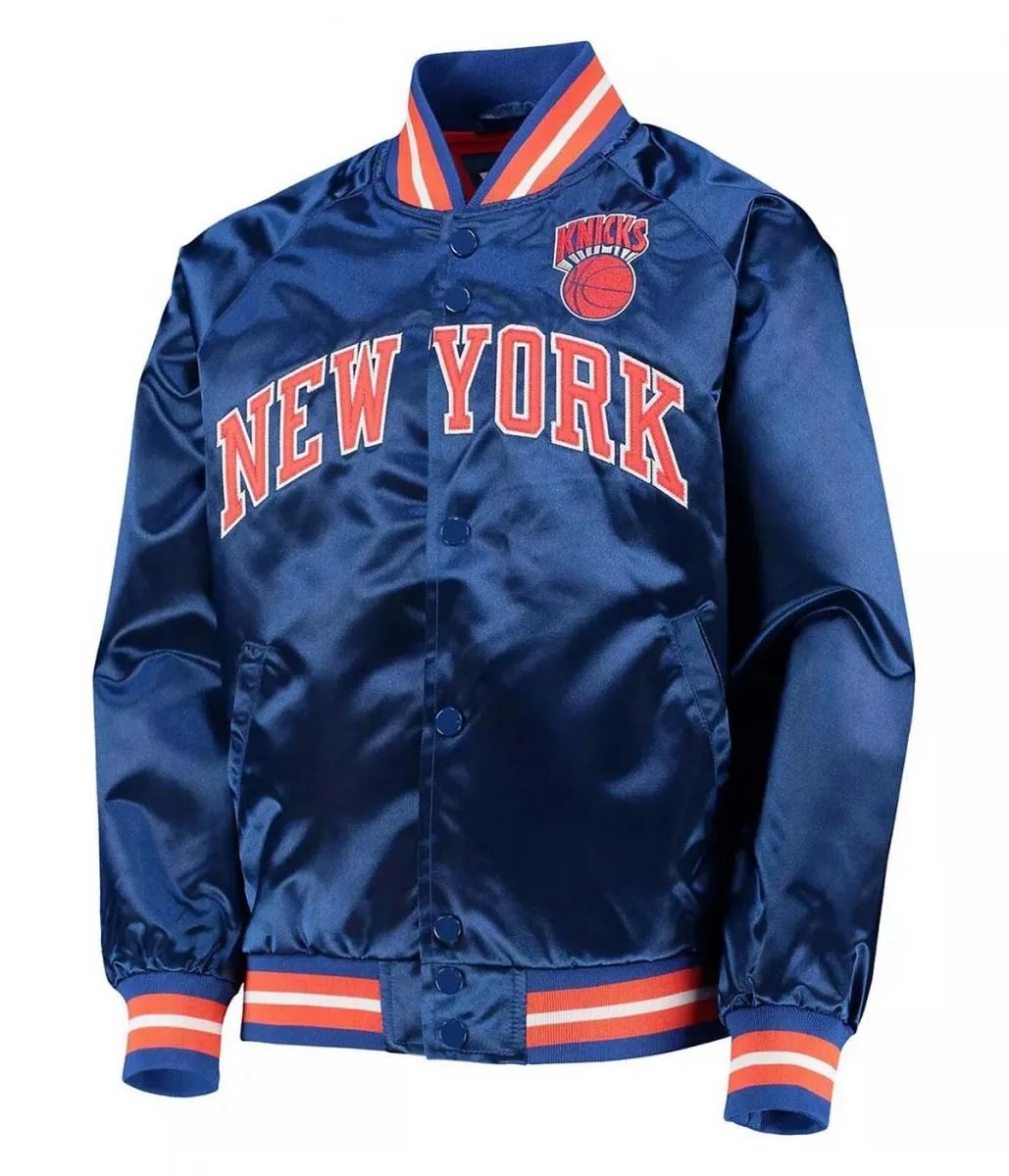 Hardwood Classics NY Knicks Blue Satin Jacket