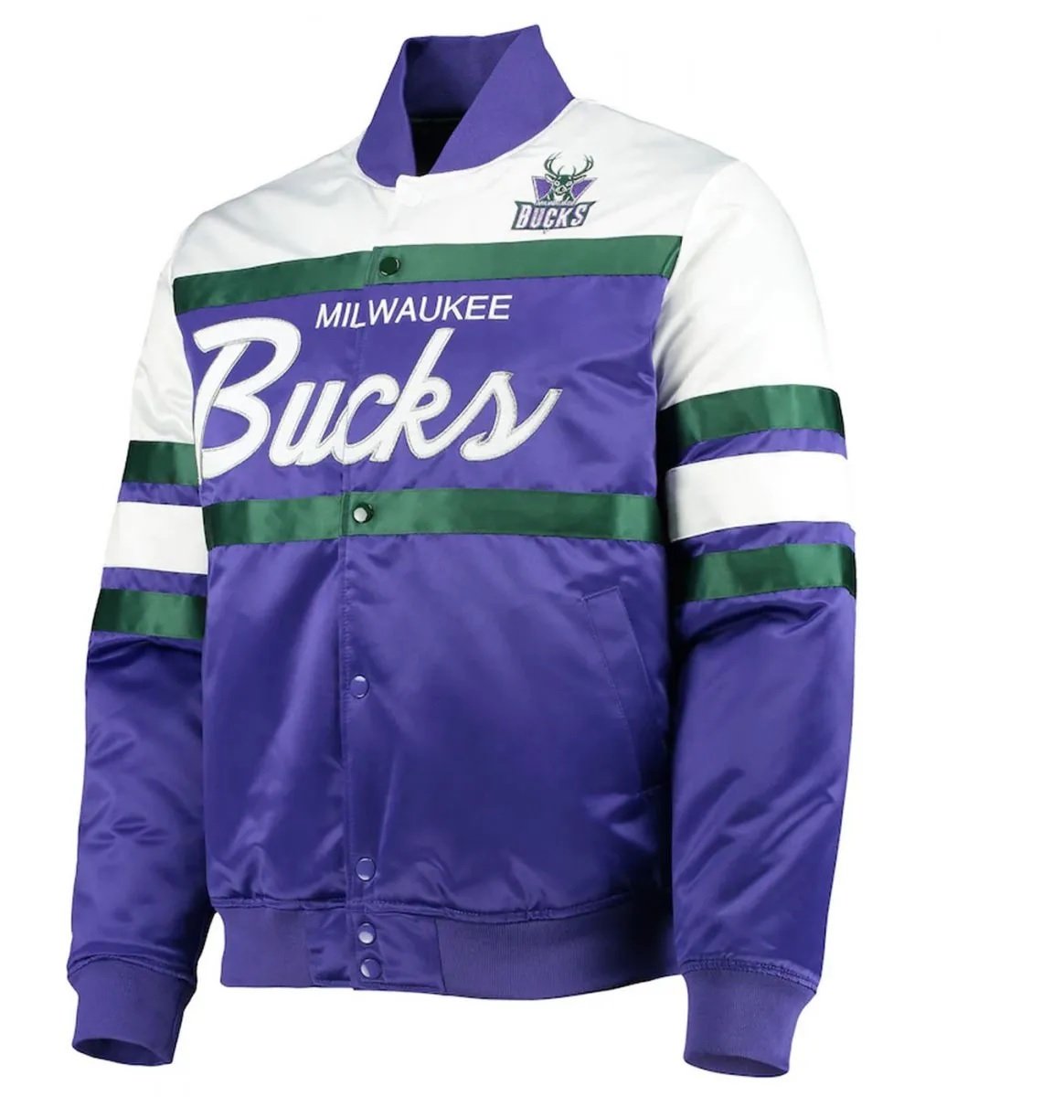 Hardwood Classics Script Milwaukee Bucks Purple Satin Jacket