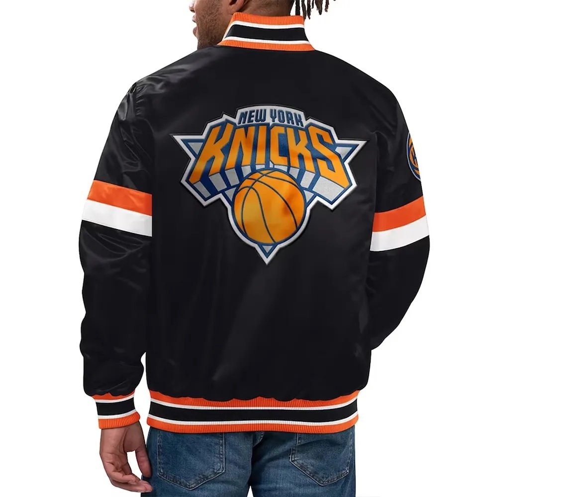 Black New York Knicks Home Game Varsity Full-Snap Satin Jacket