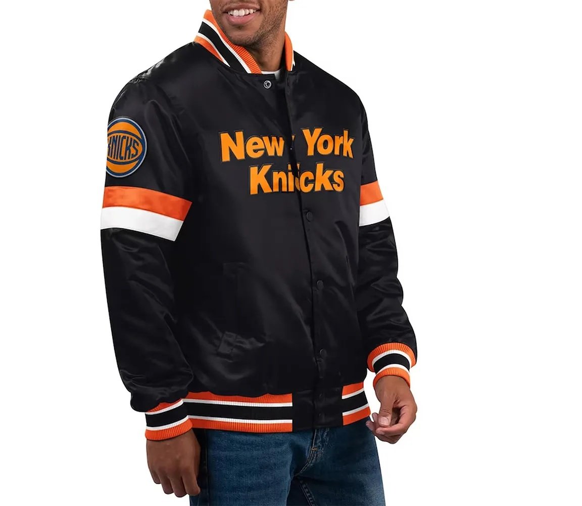 Black New York Knicks Home Game Varsity Full-Snap Satin Jacket